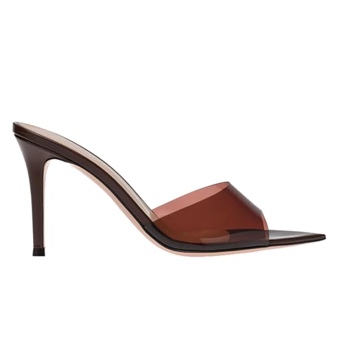 Women's Clear Pointed Open Toe Stiletto Heel Slide Sandals Fashion Sexy Slip On Transparent Strap High Heels Mules Summer