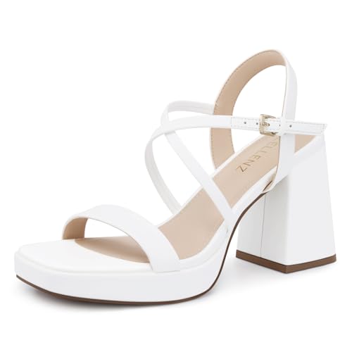 Women Chunky Platform Heels: 3.9 Inch High Heel Prom, Wedding, Party, Square Open Toe Heeled Sandals, Strappy Comfortable Sexy