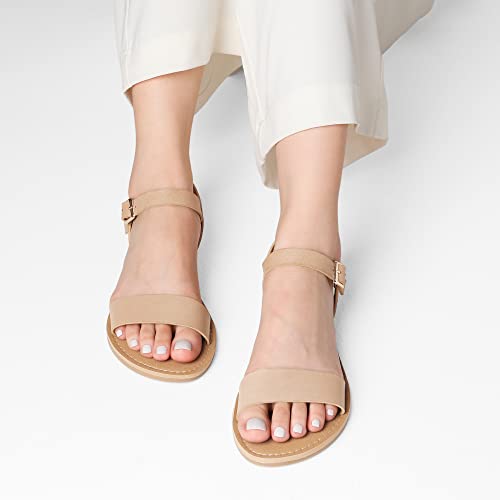 Women's Ankle Strap Flat Sandals Open Toes One Band Buckle Summer Dressy Sandals