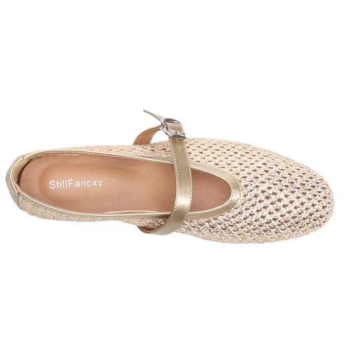 Mesh Ballet Flats for Women Adjustable Strap Mary Jane Flats Casual Office Shoes
