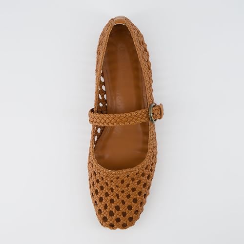 Weston Women’s Hand Woven Dressy Ballet Flats – Faux Leather Mary Jane with Adjustable Strap & Memory Foam