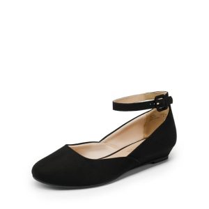 Women's Dress Flats Ballet Low Wedge Round Toe Ankle Strap Comfortable Casual Flats Shoes