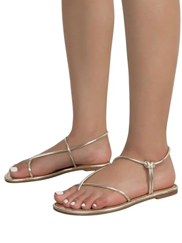 Women's Metallic Strappy Flat Sandals Open Toe Dressy Summer Beach Thong Slides