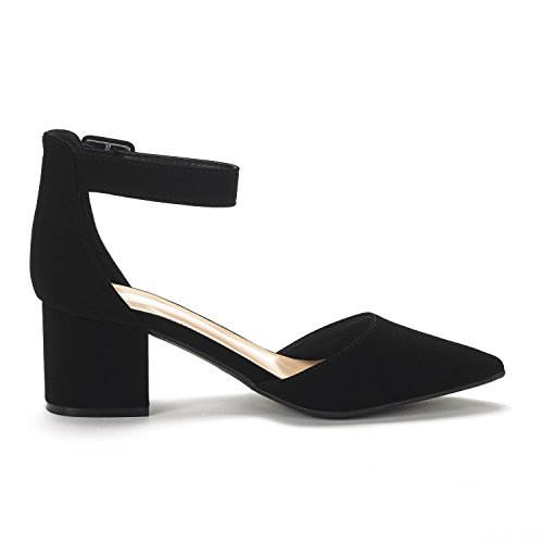 ANNEE Pointed Toe Low Chunky Heels Pump Shoes