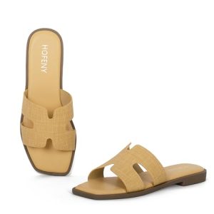 Womens Slip On Flat Sandals Soft Leather Open Toe Slide for Summer Dressy