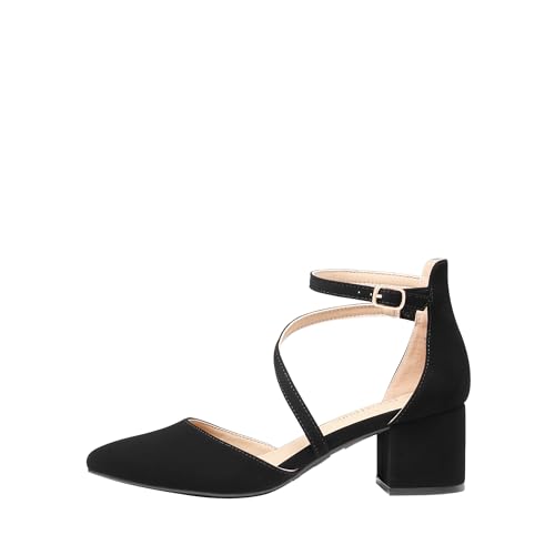 Women's Closed Pointed Toe Low Chunky Heels Pumps Ankle Strap Wedding Business Dressy Shoes