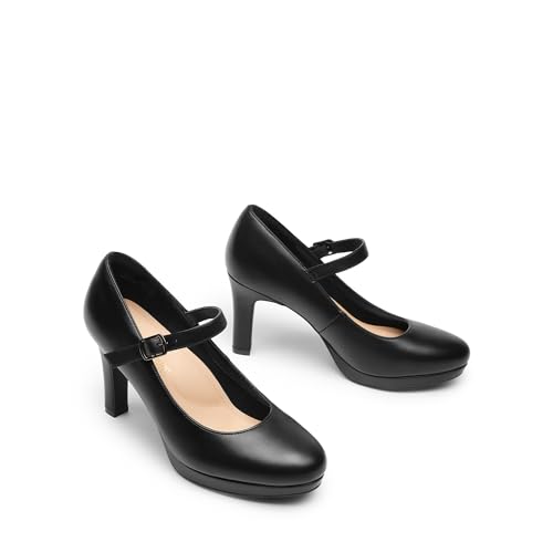 Women's Pumps Close Toe Classic High Heels Round Toe Comfortable Low Platform Mary Jane Dress Shoes
