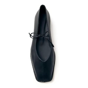 Lace Up Ballet Flats for Women Bow Square Toe Mary Jane Flats Slip On Leather Ballerina Shoes