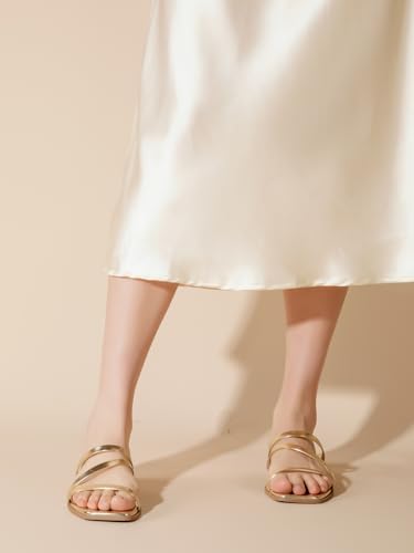 Strappy Flat Sandals For Women Slip On Square Open Toe Slides Sandals