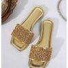 Women's Rhinestone Sandals Glitter Strappy Sequin Shoes Square Toe Sparkly Flat Sandals