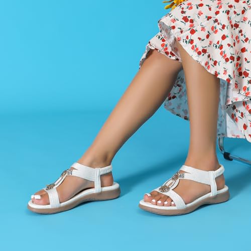 Clearance Women Flat Sandals wide-fit Arch Support Boho Braided Sandals Comfort Walking Beach Ankle Elastic Summer Shoes Black