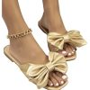 Women's Bow Flat Sandals Dressy Square Open Toe Sandals Comfortable Slip On Slide Sandals