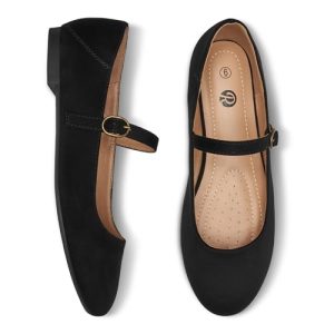 Mary Jane Flats for Women Leather Ballet Flats Shoes Round Toe Comfy Dressy Casual Work Flats with Ankle Strap