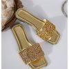 Women's Rhinestone Sandals Glitter Strappy Sequin Shoes Square Toe Sparkly Flat Sandals