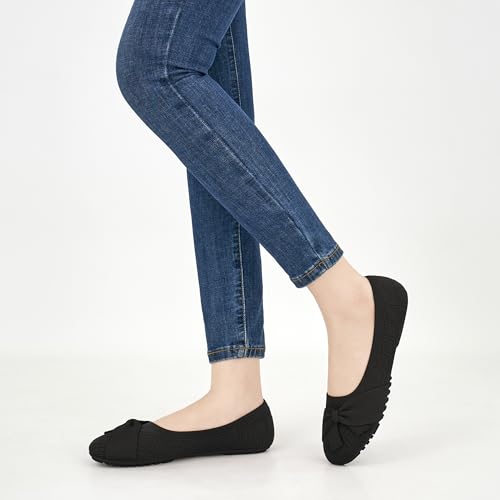 Ballet Flats Shoes for Women: Dressy Bow Knit Flats Comfortable Slip On Walking Shoes for Wedding Working Driving