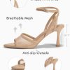 Womens Mesh Kitten Heels Sandals Pointed Open Toe Ankle Buckle Strap Summer Dress Shoes