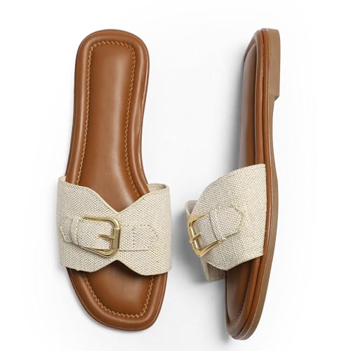 Womens Flat Sandals Dressy Sandals Comfort Slide Black Brown White Sandals Size 5-10