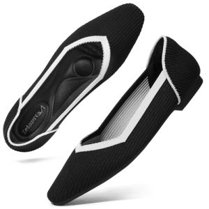 Women's Flats Shoes Comfort Knit Dress Flats Round Toe Ballet Flats with Memory Foam Softable Slip on Casual Work Office Flats