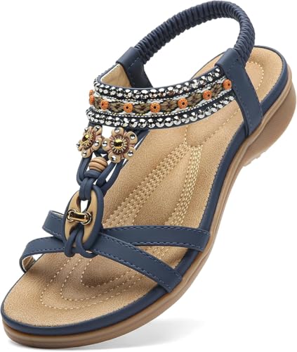Womens Sandals Arch Support Summer Beach Sandals Comfort Walking Shoes Bohemian Flip Flops Sandals for Women
