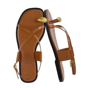 Corfu Flat Sandals for Women – Strappy Design with Toe Loop and Adjustable Ankle Strap – Lightweight Summer Dress Sandal
