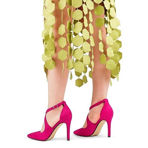 Womens 4" Pointed Toe D'Orsay Pumps Stilettos High Heel Crossed Ankle Strap Dress Shoes