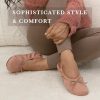 Women's Satin Ballerina Slippers with Soft Tie Bow and Suede Sole