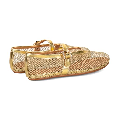 Mesh Ballet Flats for Women Buckle Strap Comfy Mary Jane Flats Fishnet Causal Daily Dress Ballerina Flat Shoes