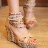 Women's Wedge Sandals With Pearls Across The Top Platform Sandals High Heels