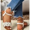 Women's Summer Sandals Flower Leather Flat Sandals with Ankle Strap