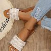 Women's Summer Beach Flat Cute Sandals 2025 Color Block Faux Pearls Decor Leather Flat Slides