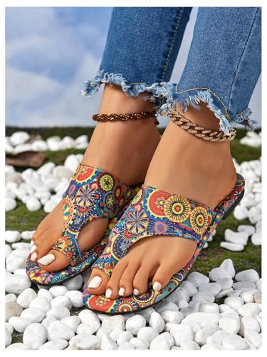 Women's Vacation Flat Sandals Toe Thong Slip on Bohemian Slides Sandal